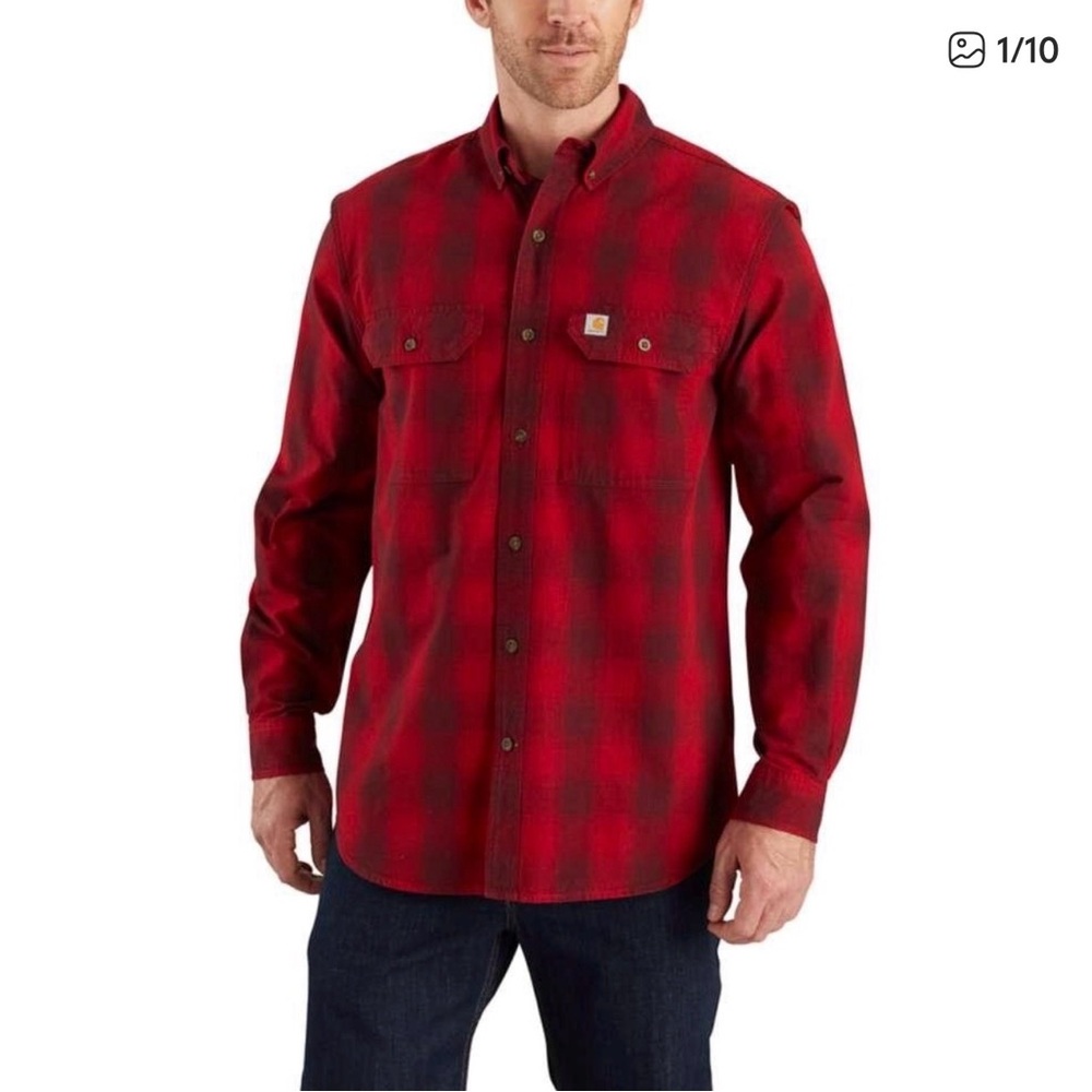 Carhartt Men's Fort Red & Black Plaid Long Sleeve Shirt XXL Tall